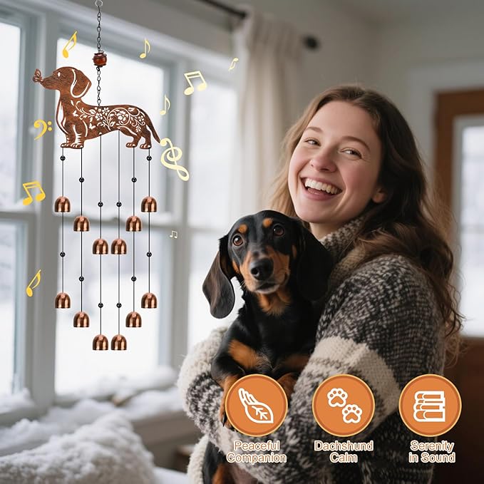 Dachshund Wind Chime for Outside, Dachshund Gifts for Women Men, Metal Memorial Gift for Dog Lovers, Outdoor Garden Patio Decor