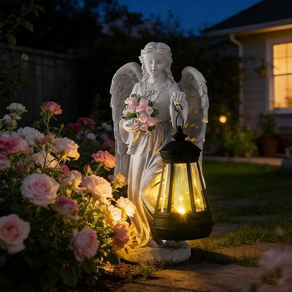 VEEKI Solar Angel Statue Outdoor, Garden Statue Angel Figurine Lights Outdoor Waterproof, Resin Angel Sculpture for Garden Yard Lawn Grave Cemetery Decor, Gift for Mom Grandma Women
