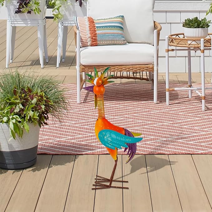 Metal Wacky Rooste Garden Statue, Rooster Decor Yard Statue Decorations Outdoor, Chicken Yard Art for Outside, Patio, Backyrad, Lawn (Orange)