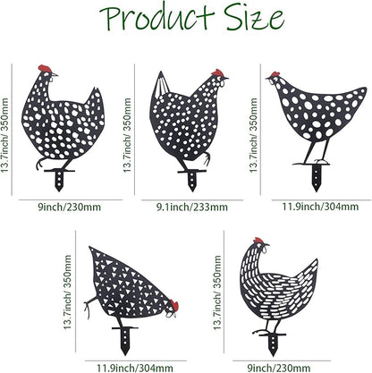 AOZITA 5 PCS 13 inch Metal Chicken Yard Art Garden Decorative Stake Hollow Out Rooster Animals Silhouette Statue Decor, Pathway, Floor, Garden, Lawn, Outdoor Decoration
