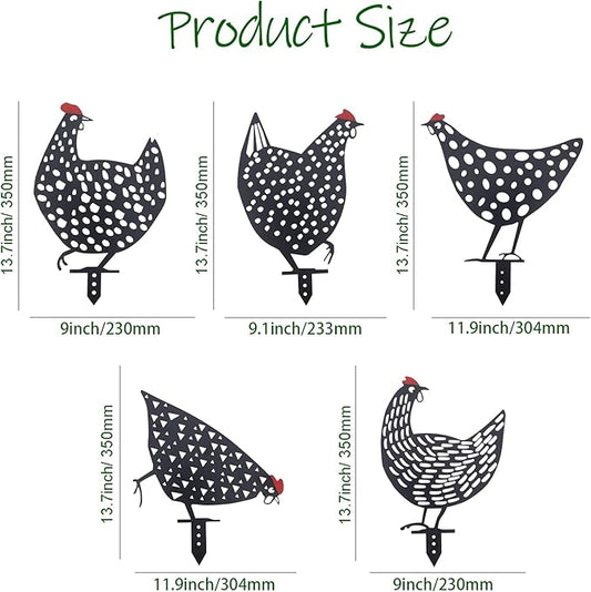 AOZITA 5 PCS 13 inch Metal Chicken Yard Art Garden Decorative Stake Hollow Out Rooster Animals Silhouette Statue Decor, Pathway, Floor, Garden, Lawn, Outdoor Decoration