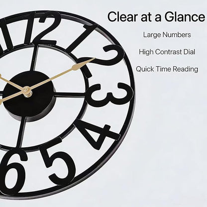 Outdoor Clock for Patio Waterproof, 14 Inch Large Outdoor Wall Clock Battery Operated, Silent Non-Ticking Metal Garden Clock for Pool, Porch, Backyard, Fence – Black Vintage Farmhouse Decor