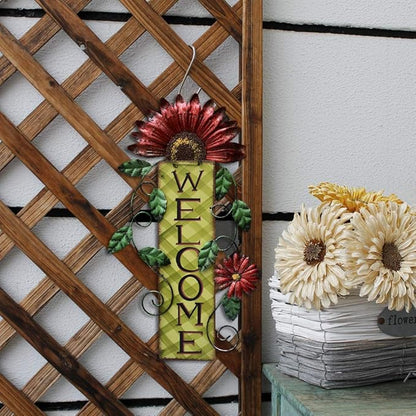 Metal Welcome Sign Hanging Flower Signs Wreath Decor - Rustic Decorative Door Hanger Indoor Outdoor Spring Decoration for Front Door Porch Wall (Set)