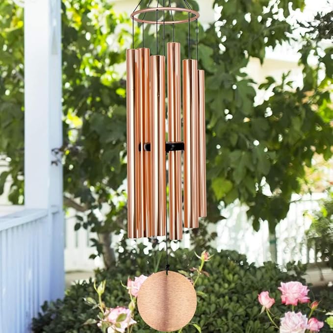 Premium 45-Inch Deep Tone Wind Chimes with 6 Metal Tubes - Elegant Memorial Chime for Mom, for Housewarming and Christmas Rose Gold