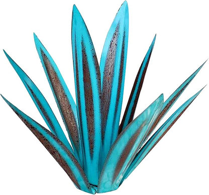 Juesi Metal Yard Art - Metal Agave Plants for Outdoors, Garden Sculpture Metal Arts for Yard Lawn Patio (10.6" X 2.5", Sky Blue)