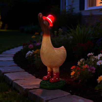 Garden Duck Statues with Solar Hat Light Outdoor Decor, Cute Runner Duck Figurines for Yard Patio Lawn, Animal Ornaments Resin Crafts, Gifts for Women Mom Housewarming