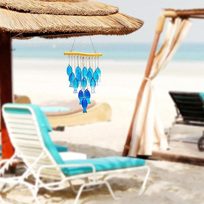 H&D HYALINE & DORA 23" Blue Glass Sea Wind Chimes - Handcrafted Fish Wind Chimes for Outside, Beach Party & Wedding Decor