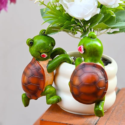 Set of 2 Cute Climbing Tortoise Flower Pot Hugger Figurines Resin Hanging Turtle Statues Planter Pot Decorations for Home Garden Fence Balcony Patio Lawn Yard Ornaments