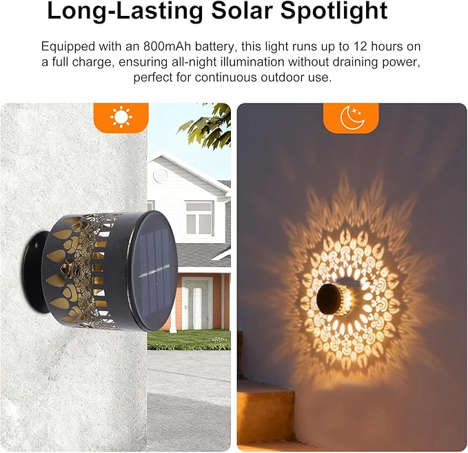 Neoglint 2 Pack Solar Mandala Fence Lights, Decorative Metal Solar Powered Outdoor Wall Deck Lights, IP55 Waterproof Warm White Mandala Lights Outdoor for Garden Patio Backyard Step Decor