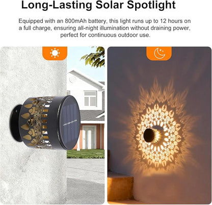 Neoglint 2 Pack Solar Mandala Fence Lights, Decorative Metal Solar Powered Outdoor Wall Deck Lights, IP55 Waterproof Warm White Mandala Lights Outdoor for Garden Patio Backyard Step Decor