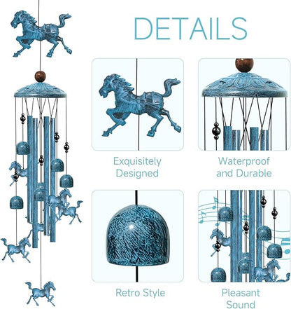 Horse Windchimes Outdoors, Decorative Wind Chimes Horse Gifts for Women/Men, Memorial/Birthday Gifts, Garden Decor for Outside, Patio or Yard, Durable Chimes for Outdoors