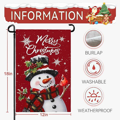 Snowman Merry Christmas Garden Flag Winter Yard Flags Red Xmas Snowman Garden Outdoor Decorations for Outside Small Xmas Flag Double Sided 12 x 18