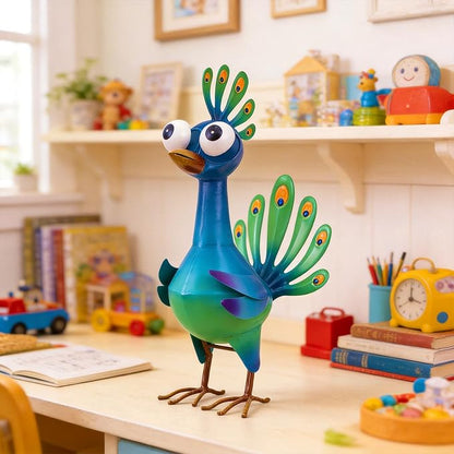 Ratuor Metal Peacock Statue Garden Decor Cartoon Peacock with Bobbling Eyes Yard Art Lawn Patio Decoration Outdoor Sculpture for Housewarming Birthday Wedding