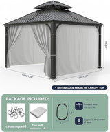 Outdoor Curtains Patio Waterproof - 10'Wx10'Lx7.9'H Gazebo Universal Replacement Privacy Curtains, 4 Panels Outside Sidewall Drapes with Zipper for Pergola Garden Backyard, Silver