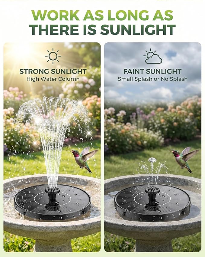 Solar Fountain for Bird Bath, Upgrade 1.4W Solar Water Fountain Pump with 7 Nozzles & 4 Fixed Pipes, Outdoor Standing Floating Solar Fountain for Garden, Ponds, Pool, Fish Tank - 6.3 Inch