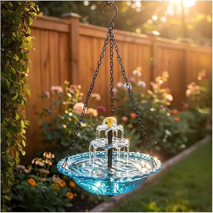 Solar Powered Hanging Bird Bath Fountain, Hanging Bird Bath Fountains Solar Power, Solar Cascade Hanging Birdbath, Tiered Cascade Solar Water Fountains (A Purple)