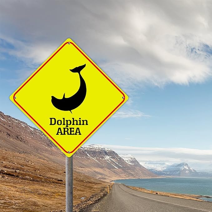 Dolphin Crossing Xing Sign Beware of Dolphin Metal Sign Ocean Animal Funny Warning Sign Crossing Zone Sign for Farm Yard Front Door Indoor Outdoor Street Sign 12x12in
