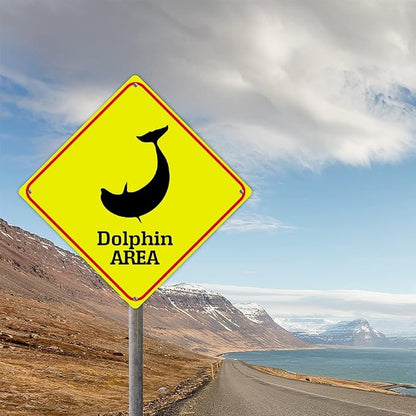 Dolphin Crossing Xing Sign Beware of Dolphin Metal Sign Ocean Animal Funny Warning Sign Crossing Zone Sign for Farm Yard Front Door Indoor Outdoor Street Sign 12x12in