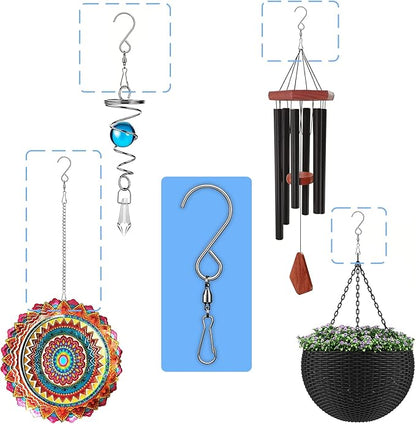 Swivel Hooks, 12 Pack 360° Hanging Swivel Hooks with 12.9in Extended Chain for Outdoor Wind Spinners, Wind Chimes, Windsock and Crystal Twisters Parts Supplies (12 Pack)