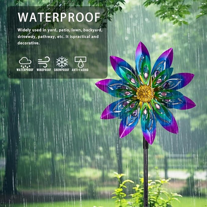 360° Metal Wind Spinner Outdoor,13" Kinetic Wind Sculptures for Yard and Garden with Metal Stak,Large Waterproof Pinwheels Gift for Women, Mom, Grandama