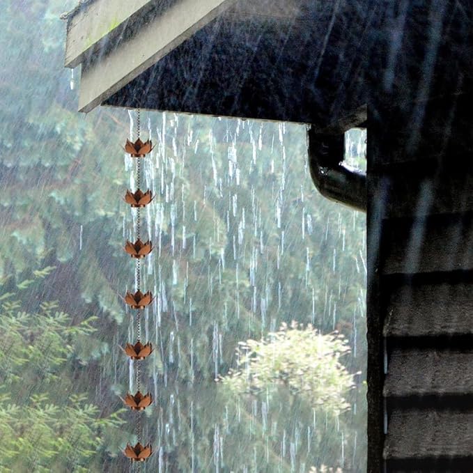 8.5 ft Lotus Rain Chain, 12 Cups Decorative Rain Chains for Gutters, Replacement for Downspout, Adjustable Length