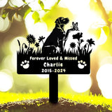 Custom Labrador Dog Memorial Grave Marker,Personalized Metal Flora Dog Memorial Stake,Dog Memorial Plaque Burial Stake Engraved Sign,Sympathy Grave Stake for Lost Dog,Dog Statue Headstone