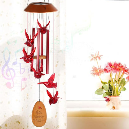 Cardinal Wind Chimes for Outside Solar Cardinal Gifts for Women Mom Grandma Father Memorial Red Bird WindChimes for Loss of Loved One Sympathy Windchime Garden Outdoor Decor