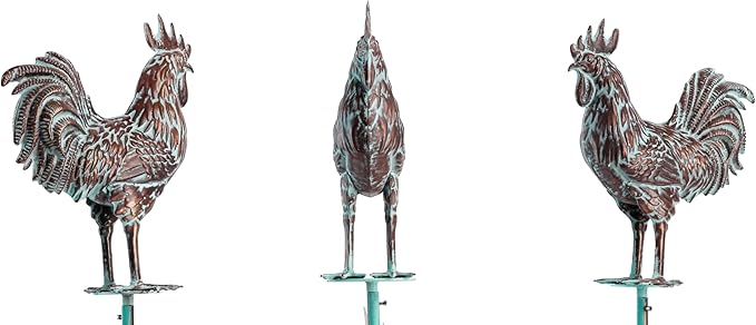 Metal Rooster Wind Spinner for Yard and Garden Statue Décor,79" Antique Copper Chicken Yard Spinner Outdoor,Kinetic Wind Sculptures & Spinners,Metal Animals Garden Stake for Patio,Lawn,Backyard