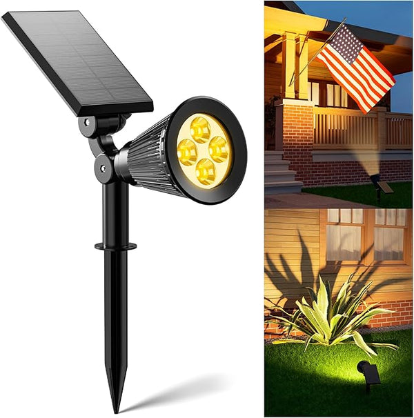 Solar Power Spot Lights Outdoor Waterproof for Christmas Decorations, Flag, Tree, Wreath, Santa Claus, Snowman, Bright LED Landscape Lamp Uplights for Outside Garden, Yard, Patio, Sidewalk,Warm White