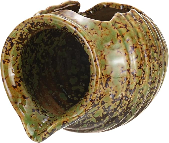 M METERXITY Ceramic Garden Fountain Spitter, Clay Pot Ecological Tank for Pond/Backyard Water Feature/Cave Waterfall/Landscaping, DIY Water Flow Jar Hydroponic Vase [5.5in, Iridescent Green]