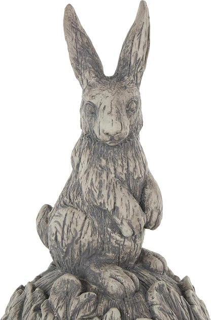 Deco 79 Polystone Rabbit Textured Sculpture with Leaf Covered Round Base, 8" x 8" x 20", Gray