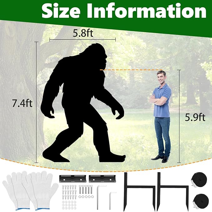 7.4ft Bigfoot Metal Outdoor Decor Big Foot Sasquatch Gifts for Men/Dad/Women, Chimpanzees Silhouette Statues for Yard Art, Garden, Patio, Backyard, Forests, Lawn Decorations(Regular Style)