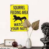 Retro Funny Metal Sign Sheet Signs Tin Sign,Squirrel Feeding Area Watch Your Nuts,Outdoor Home Wall Decoration,Size：8x12inch