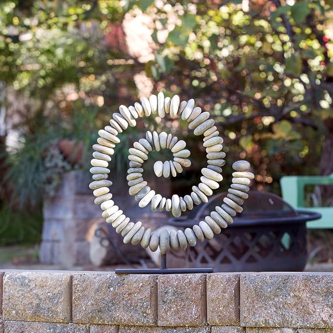 Natural River Stacked Stone Spiral on Stand Zen Garden Decoration Statue (Large)