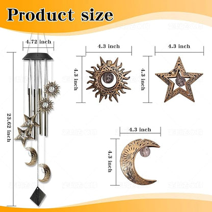 Solar Wind Chimes for Outside, Waterproof Hanging Sun and Moon Wind Chimes for Outside， Balcony Patio Garden Decoration, Gift for Loved Ones Friends and Neighbors(Sun Moon Star)