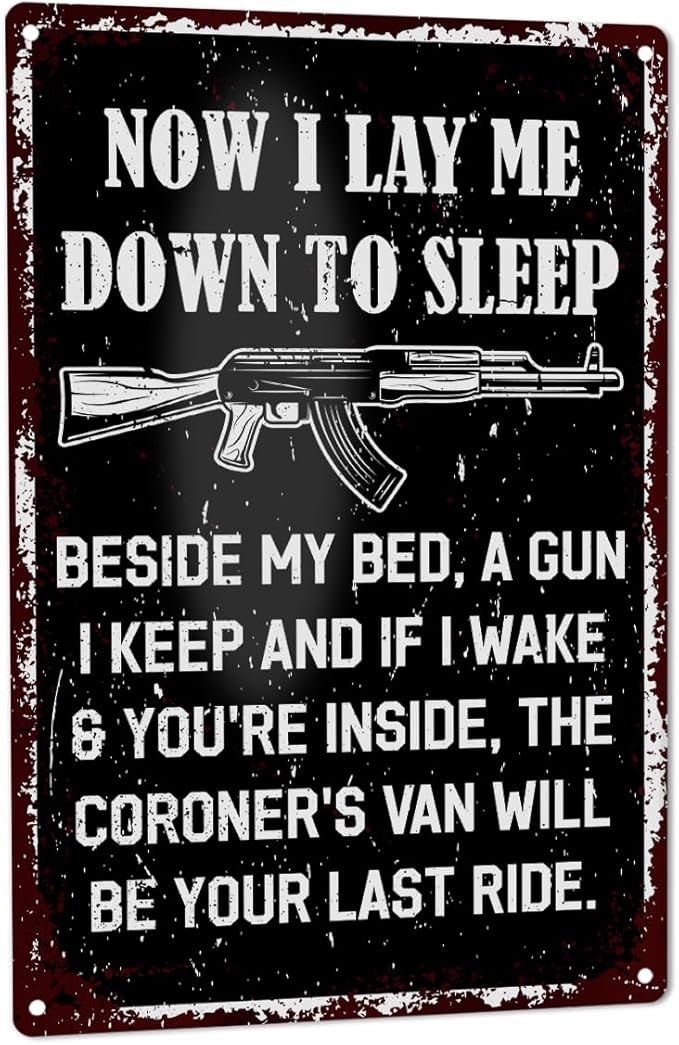 Funny Gun Sign for Home Security No Trespassing Private Property Metal Tin Sign for Wall Door Porch Yard Outdoor Vintage Decor 8" x 12"