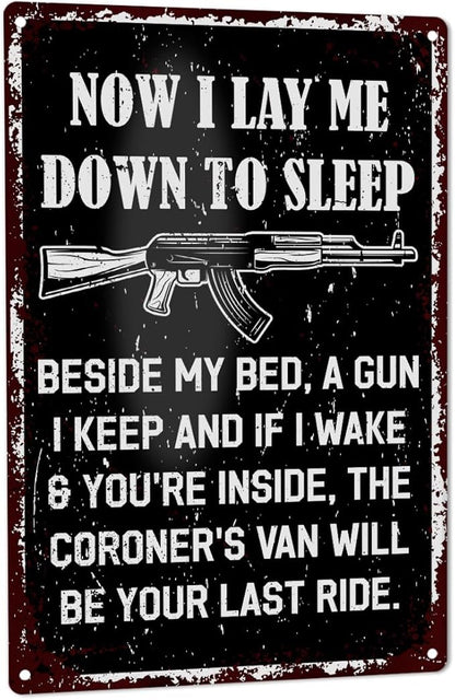 Funny Gun Sign for Home Security No Trespassing Private Property Metal Tin Sign for Wall Door Porch Yard Outdoor Vintage Decor 8" x 12"
