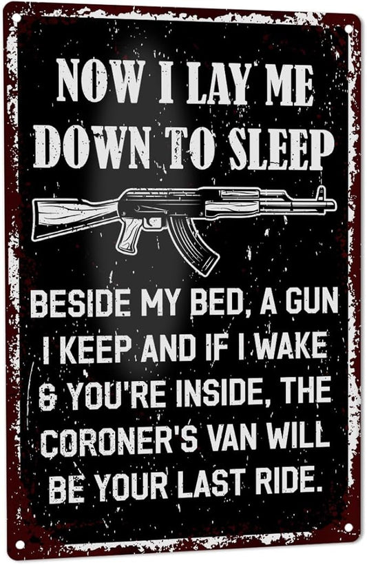 Funny Gun Sign for Home Security No Trespassing Private Property Metal Tin Sign for Wall Door Porch Yard Outdoor Vintage Decor 8" x 12"