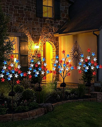8 Piece Solar US Flag Light Set, American Flags Pole Pathway Lights, Outdoor Garden IP66 Waterproof Patriotic LED Star Stake with 8 Lighting Modes for 250th Anniversary, 4th of July Decoration