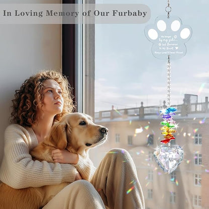 Dog Memorial Gifts for Loss of Dog, K9 Pet Memorial Crystal Suncatcher,Pet Passing Away Sympathy Remembrance Bereavement Gift (White-Pet Paw)