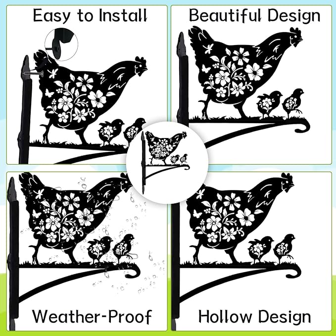 Rngmsi Metal Plant Hangers Outdoor, Hen and Chicks Wall Mounted Hanging Plant Bracket Outside, Flower Pot Bird Feeder Wind Chimes Hangers Decorations