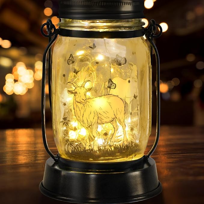 kyoryuger Goat Gifts for Women/Men Goat Solar Lanterns Mom Birthday Animal Lovers Lantern Animal Memorial Lights Solar Garden Decoration for Yard, Patio,Backyard,Porch Torches