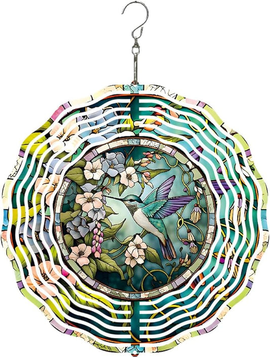 Hummingbird Metal Wind Spinners Outdoor, 3D Hanging Garden Decor for Women Mom Grandma, 25cm/ 9.84in 3D Wind Spinners for Garden Decor for Patio,Yard,Outdoor