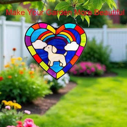 Stained Glass Window Hanging, Sun Catchers Glass Panel Window Suncatcher Panel for Mom,Wife,Grandmother,Women, Men, Garden Hanging for Christmas Mother's Day (Dog)