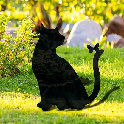 Metal Cat Stake Garden Decor, Yard Decoration Art for Lawn, Gifts for Cat Lovers, Black Outdoor Home Decoration, Metal Kitty Statue (SO CAT Set)
