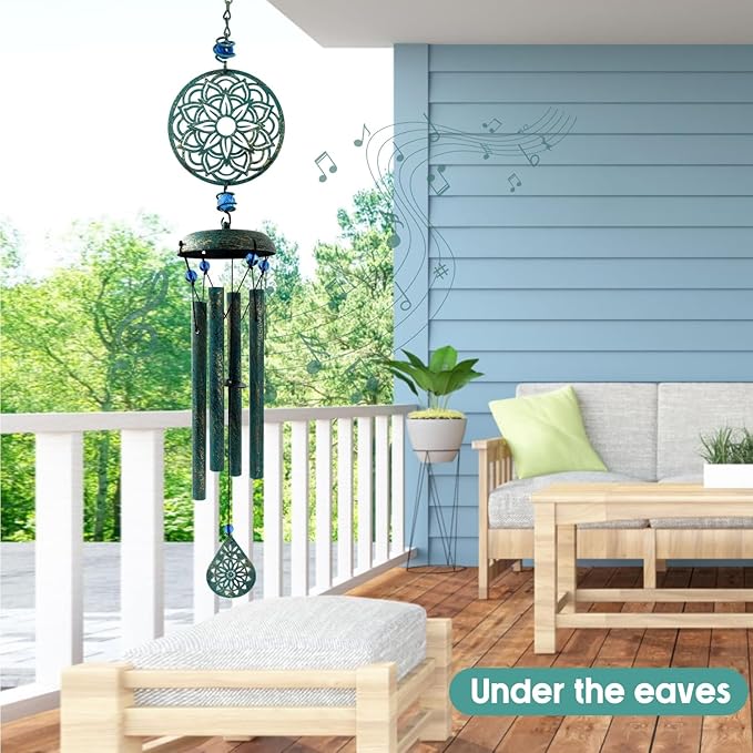 Wind Chimes for Outside Zen Atmosphere Wind Chime Windchime Outdoors for Outdoor Garden Patio Decor with Mandala Design Windchime Gifts for Mother Grandma Sisters(8 Petal)