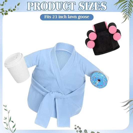 Shyyween Spring Porch Goose Outfits 23 Inch Lady Plastic Porch Goose Outfit Winter Pjs Light Blue Bathrobe Coffee Cup Curlers Cement Concrete Lawn Geese House Summer Statue Clothes