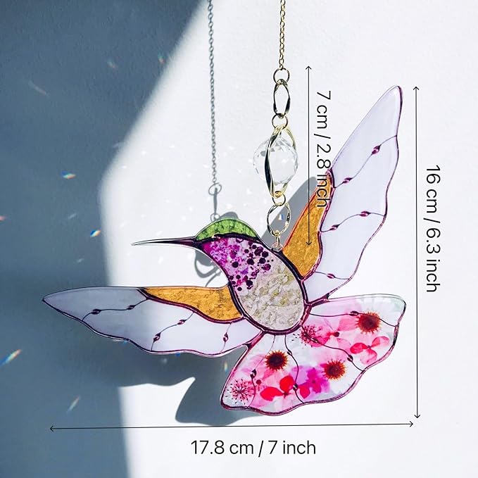 Yellow Acrylic Hummingbird Flowers Garden Suncatcher Window Hanging Crystal Prism Rainbow Maker Sun Catcher Ornaments Appreciation Thank You Gifts for Mom Grandma Sister Home Decor