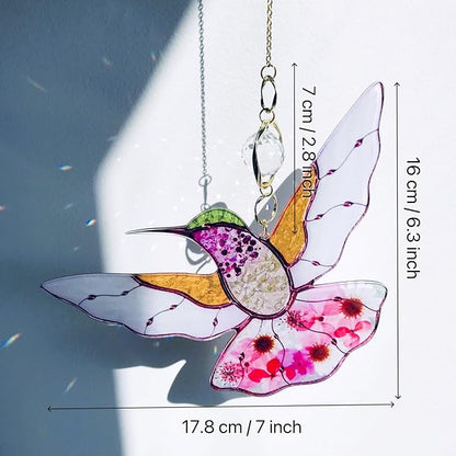 Yellow Acrylic Hummingbird Flowers Garden Suncatcher Window Hanging Crystal Prism Rainbow Maker Sun Catcher Ornaments Appreciation Thank You Gifts for Mom Grandma Sister Home Decor
