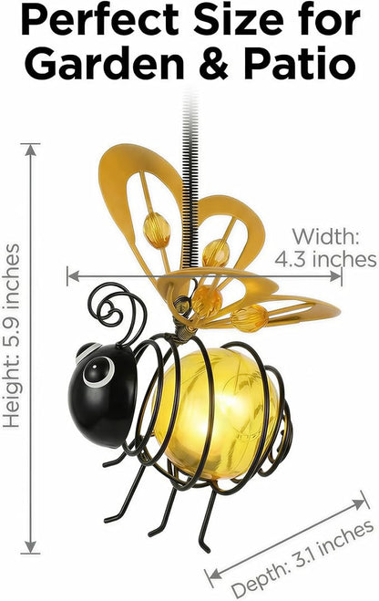2-Pack Solar Hanging Bee Lights Outdoor Garden Decor, Metal Cute Patio Yard Art Tree Decoration, Birthday Gifts for Women Mom Mother’s Day Father’s Day (Bee, 2)